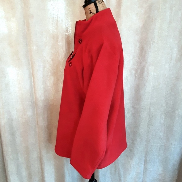Red Fleece 1/4 Zip Pullover Embroidered Applique Snowflakes Size S - Picture 4 of 10